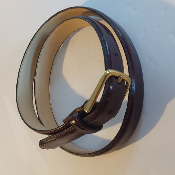 Vintage Burgundy Full grain Cowhide Belt Solid brass Buckle Preppy Dress Sz.36 main image 6